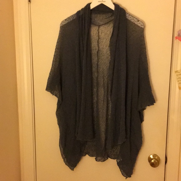 Gray Woven Knit Mesh Open Cardigan Shawl - Picture 3 of 5
